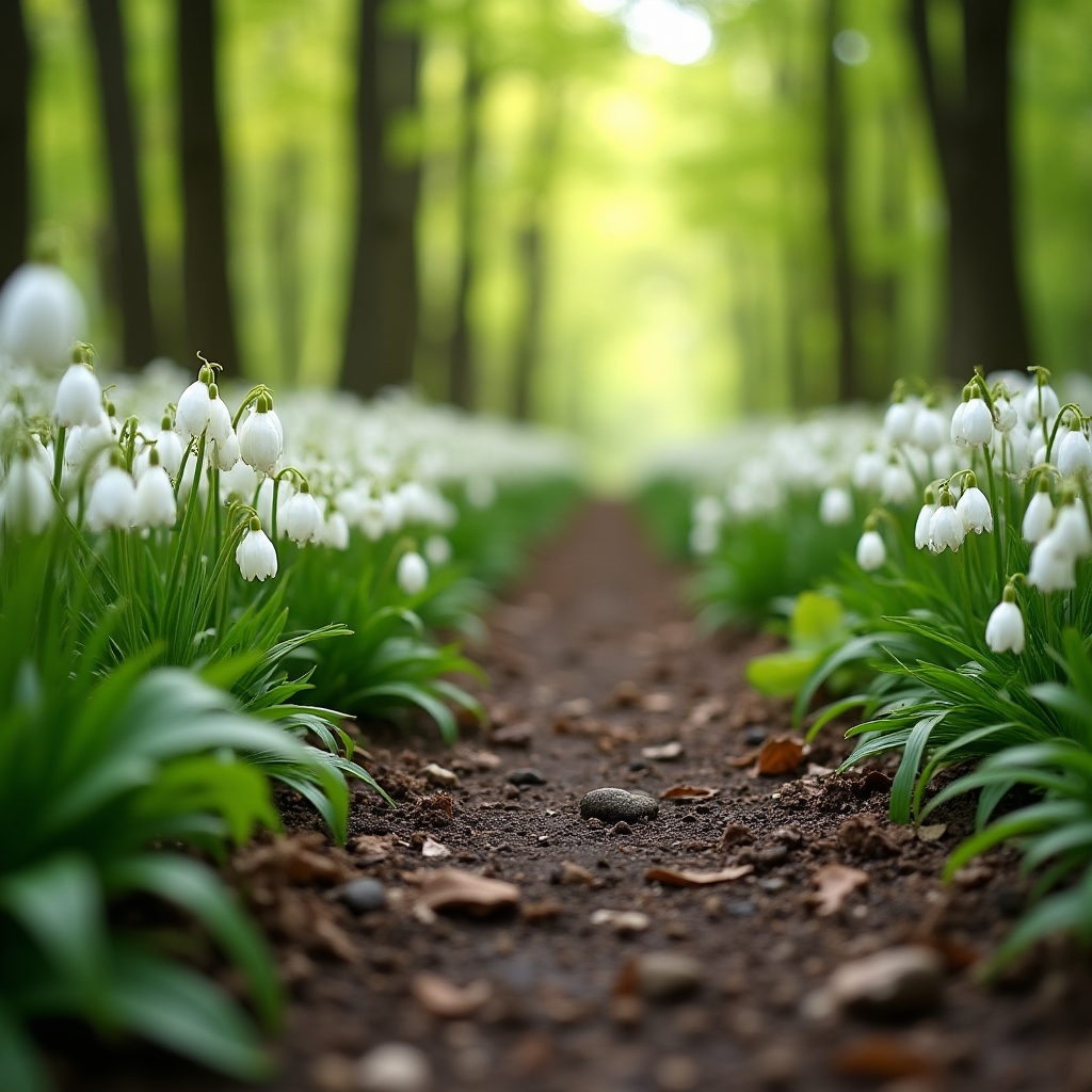 Waldblumen am Wanderweg im Frühling mit frischem Grün