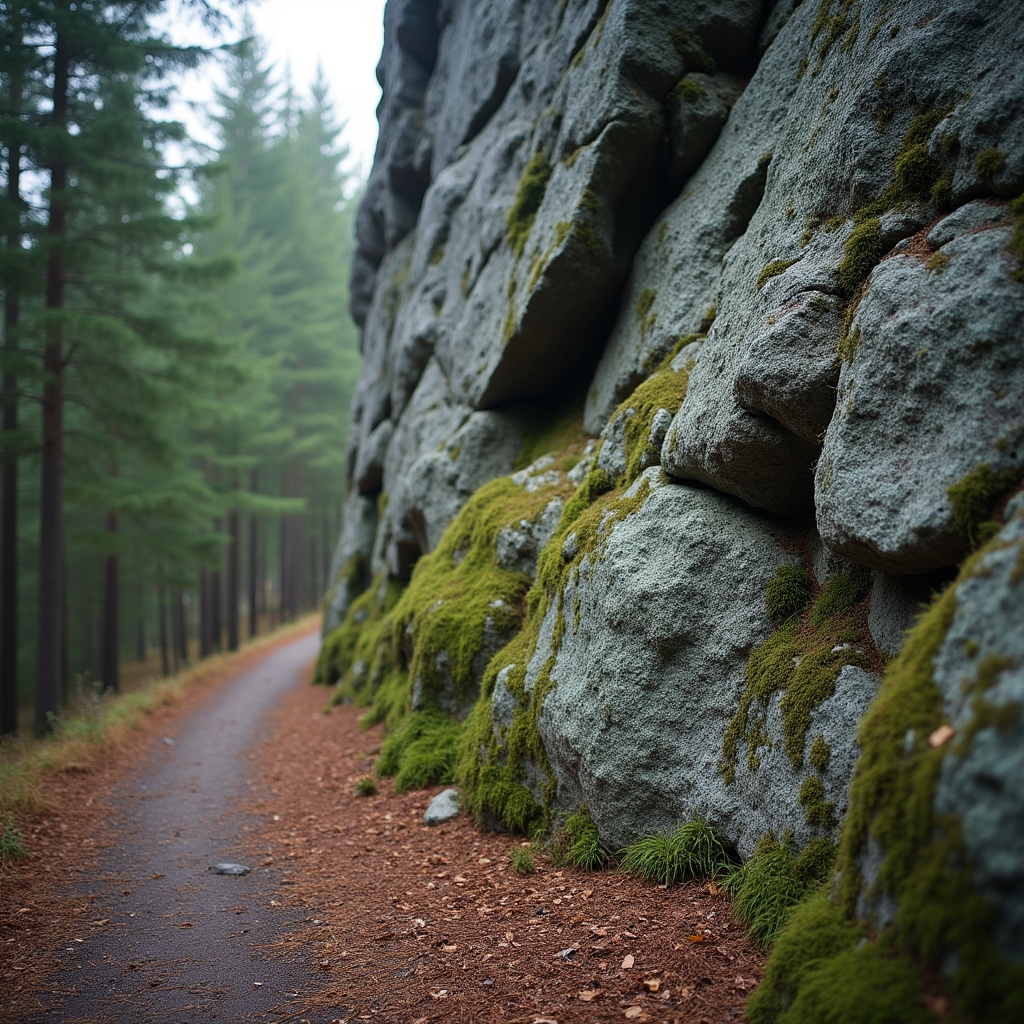 Markante Granitfelsformation im Harz mit Flechten und Moosen bewachsen